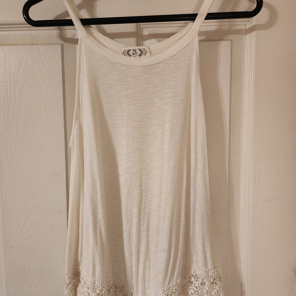 Pink Rose White Camisole with Lace Trim